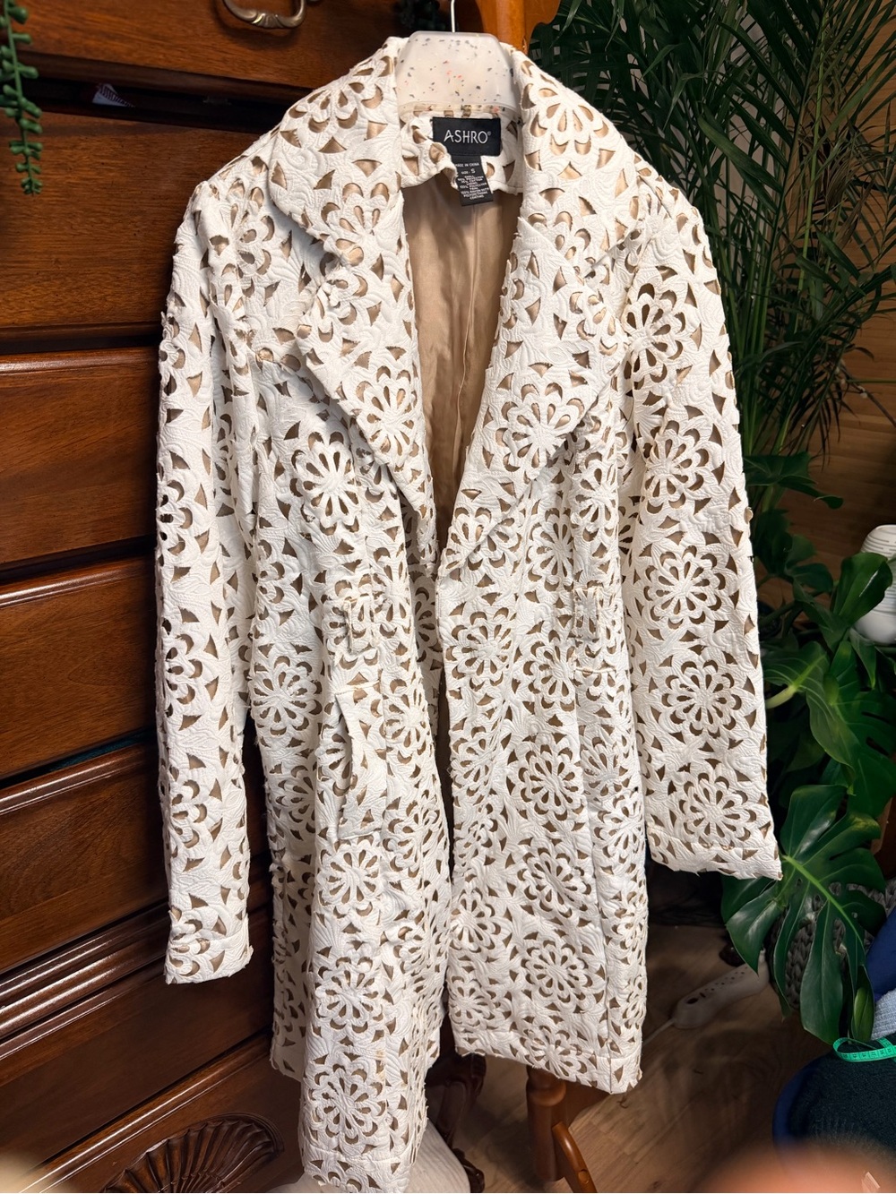 Ashro Women's Cream Cut Out Lace Coat